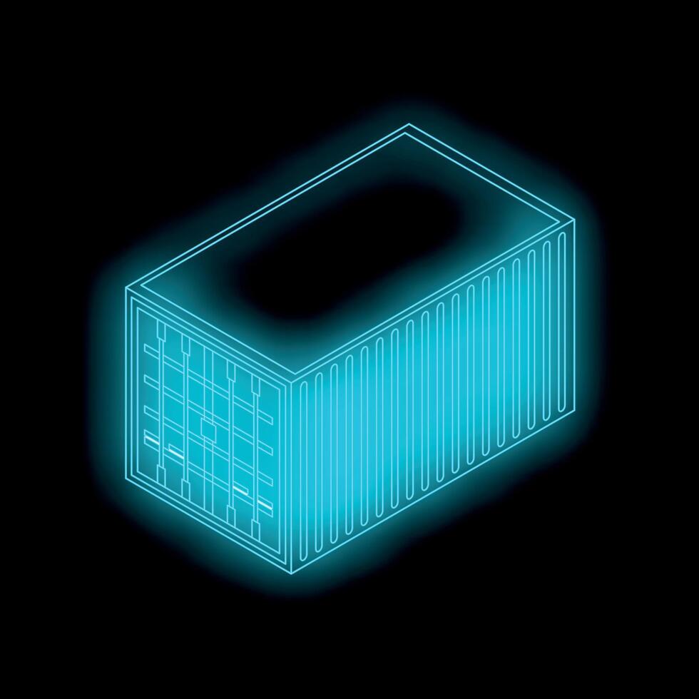 Glowing blue shipping container representing global trade and logistics vector