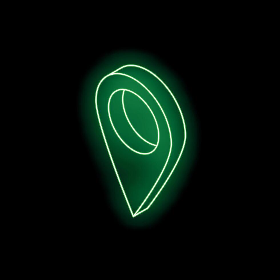 Green neon location pin glowing on black background vector