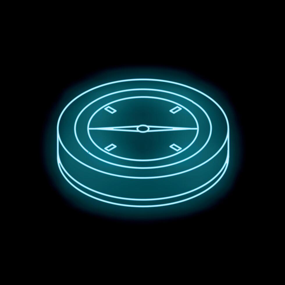 Neon blue compass showing direction on black background vector