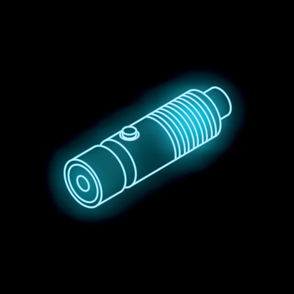 Blue neon icon of electric handheld shocker flashlight vector