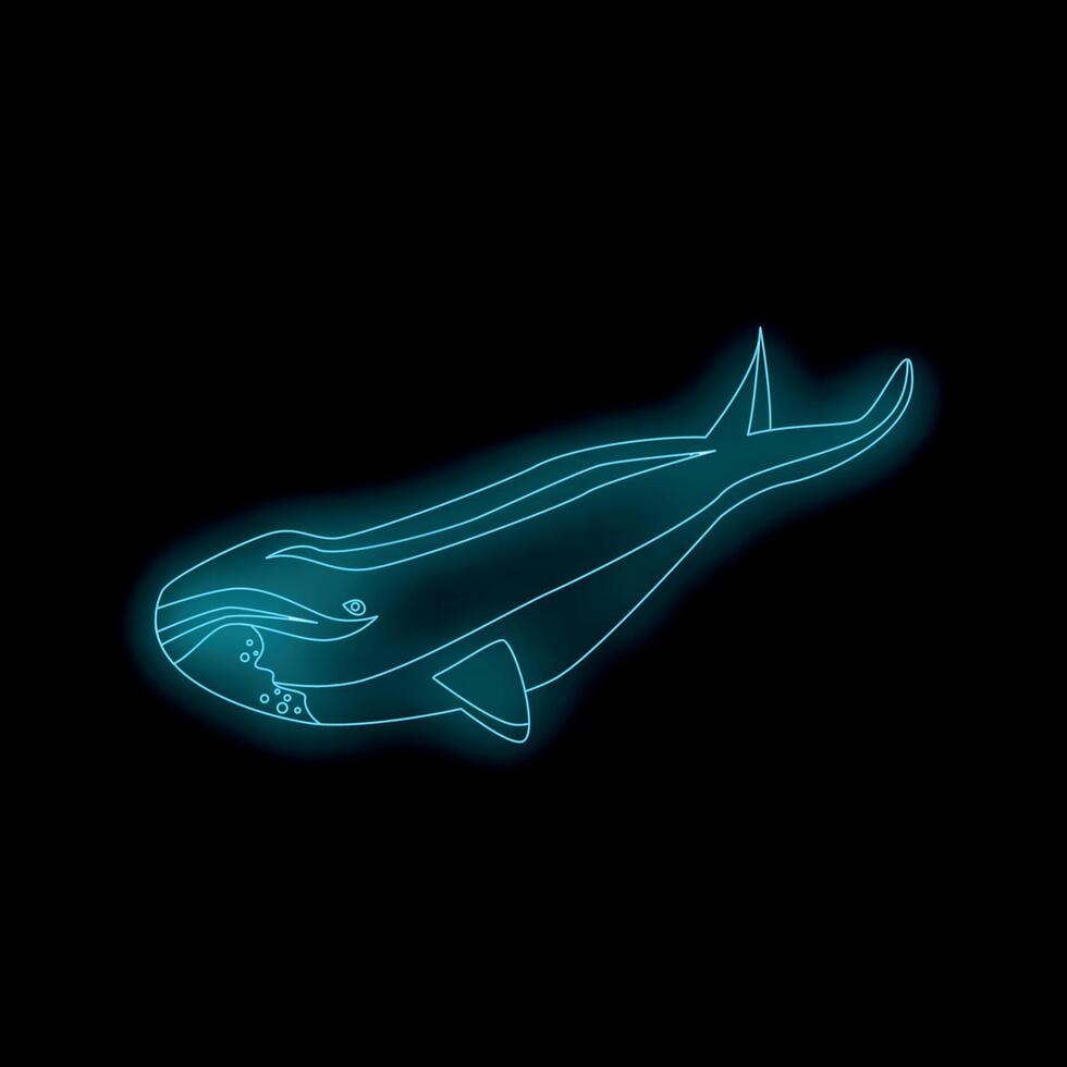 Glowing neon whale swimming in dark ocean depths vector