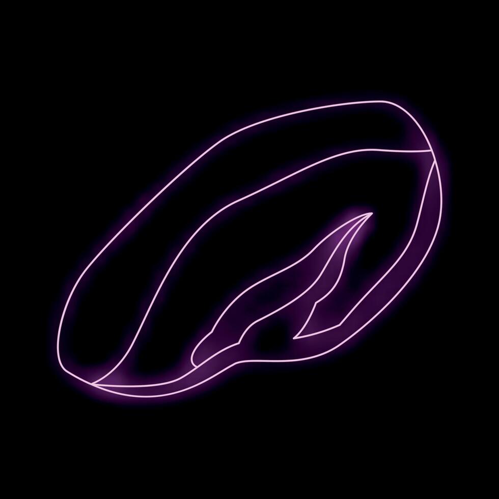 Glowing neon icon of a slice of bacon on black background vector
