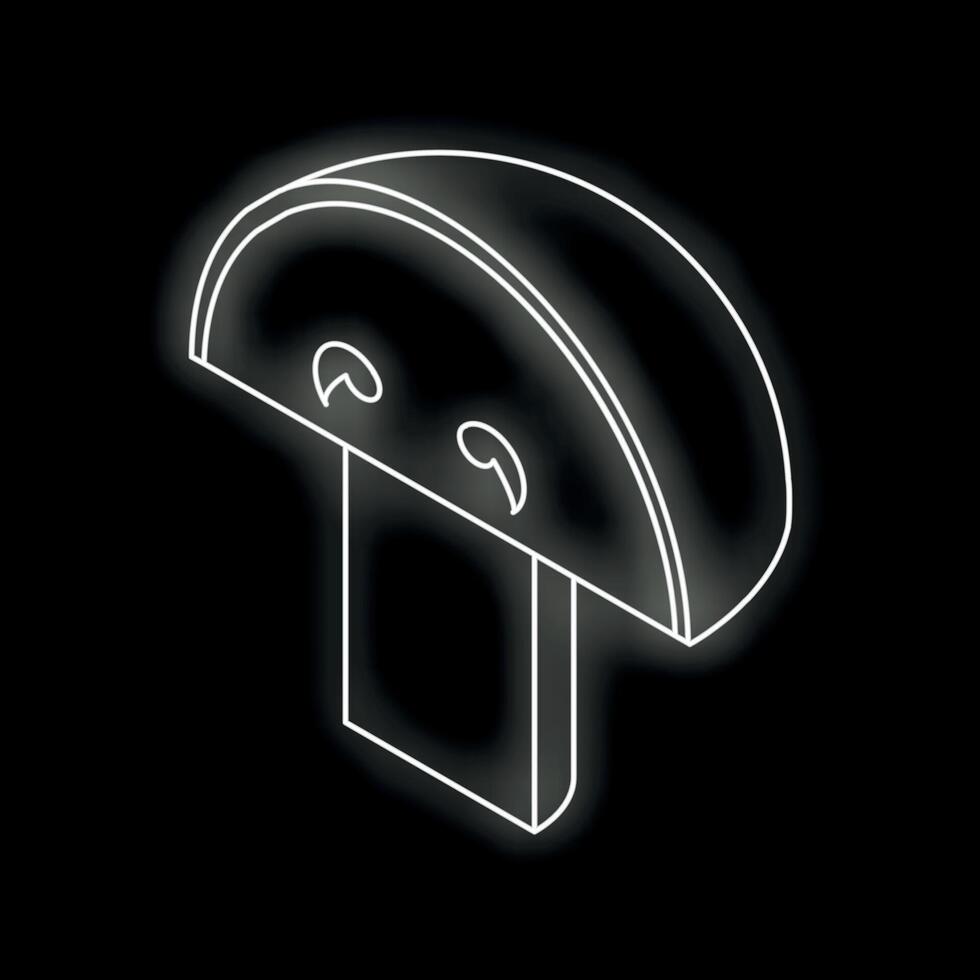 Isometric style mushroom with glowing white lines on a black background vector