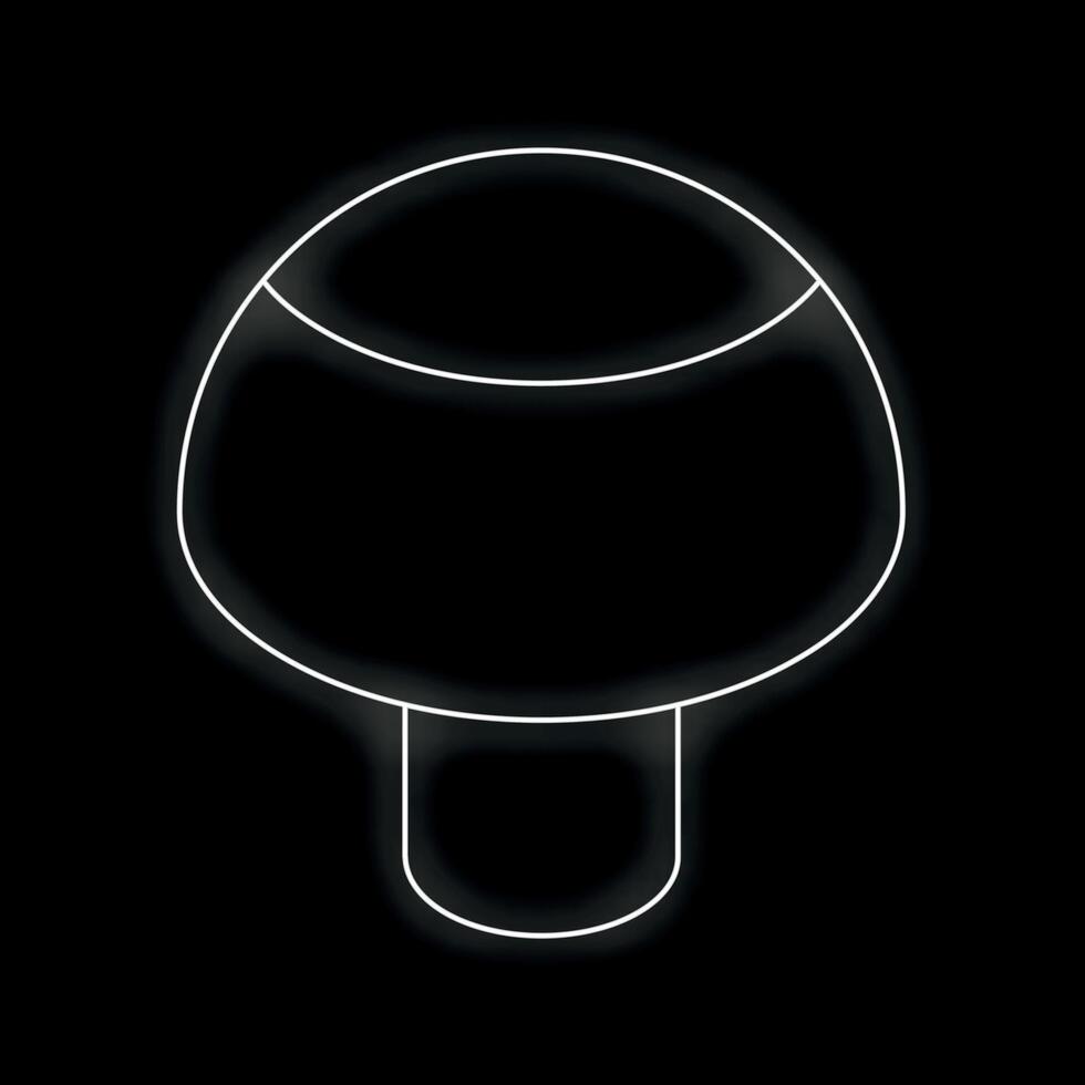 Neon white outline of a mushroom on a black background vector