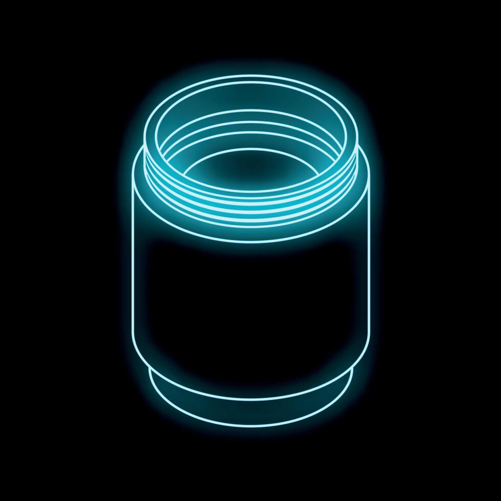 Neon blue contour of a metallic threaded part glowing on black background vector