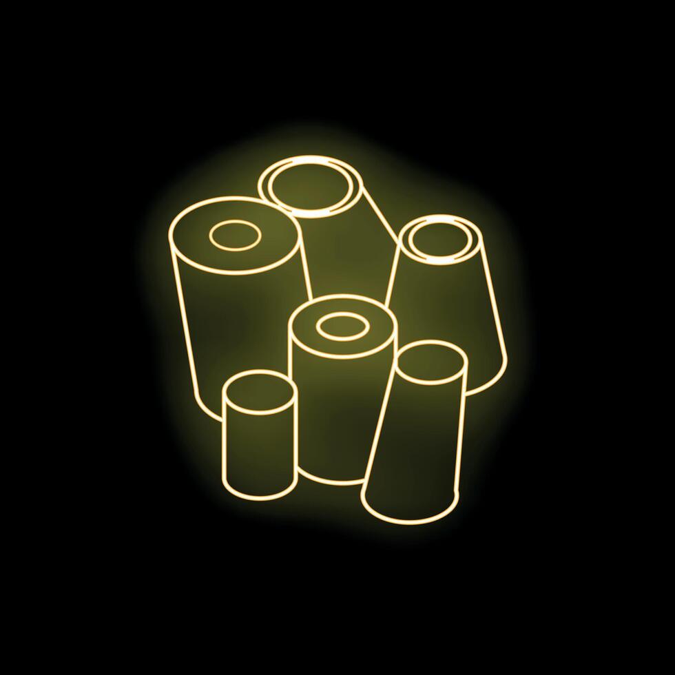 Neon yellow glowing threads of different sizes on black background vector