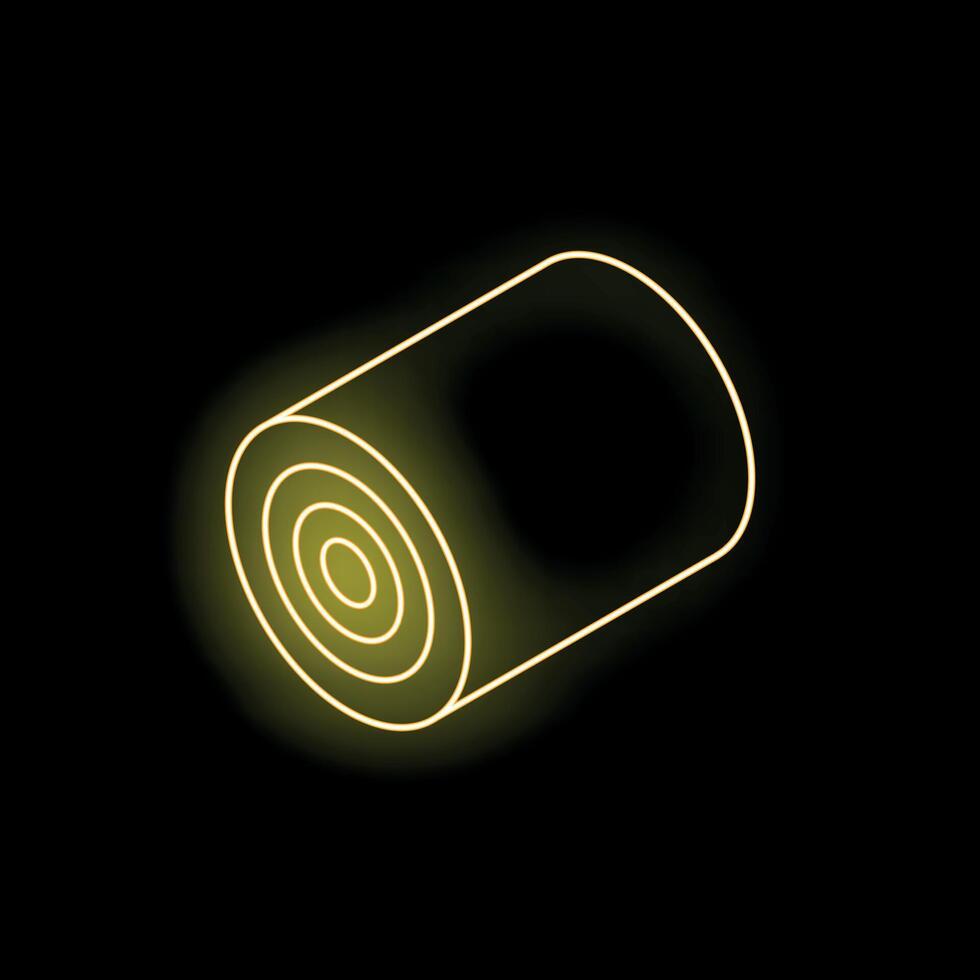 Yellow neon sign representing wood log on black background vector