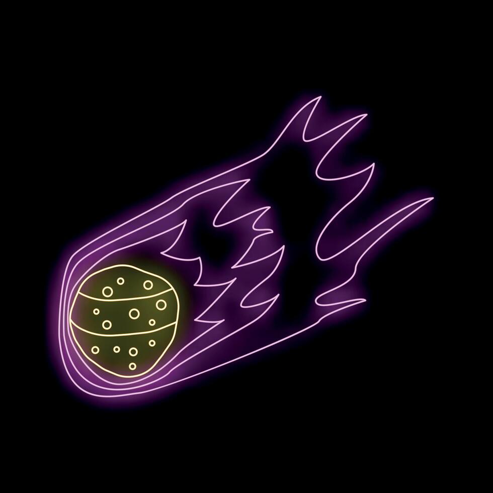 Bright neon comet flying through space vector