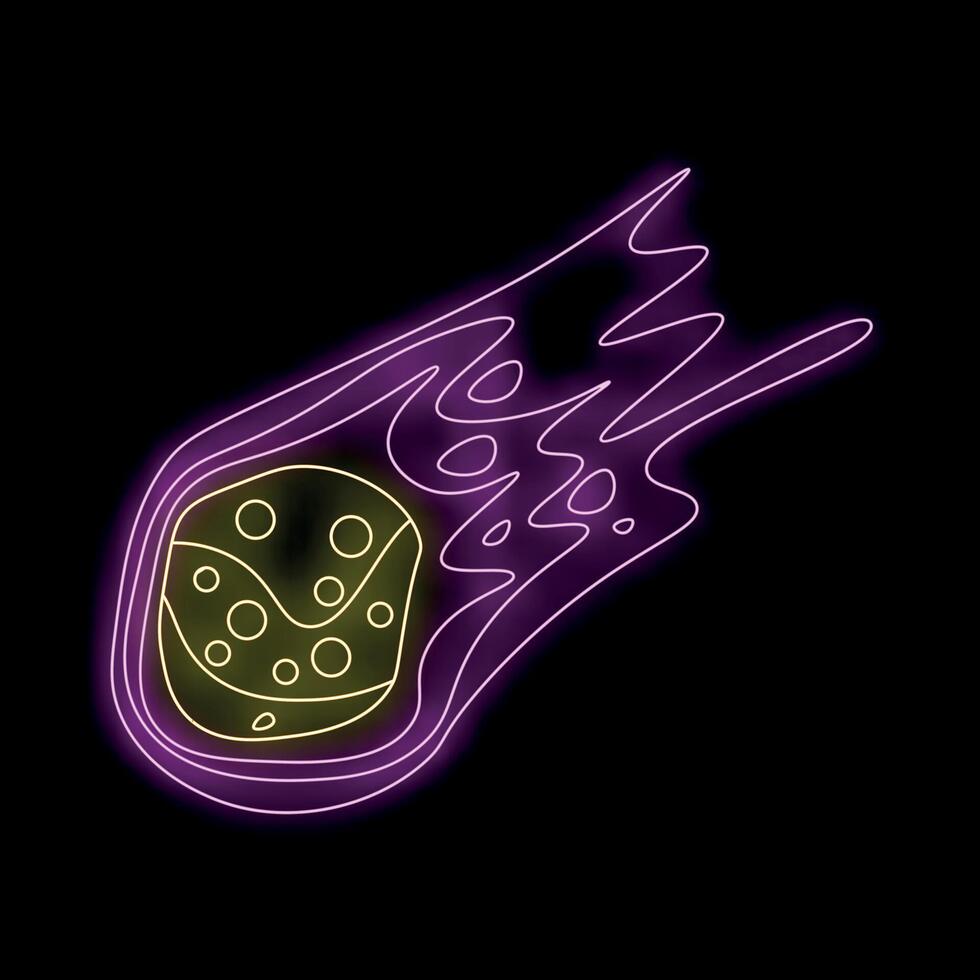 Neon comet flying through space leaving a trail of light vector