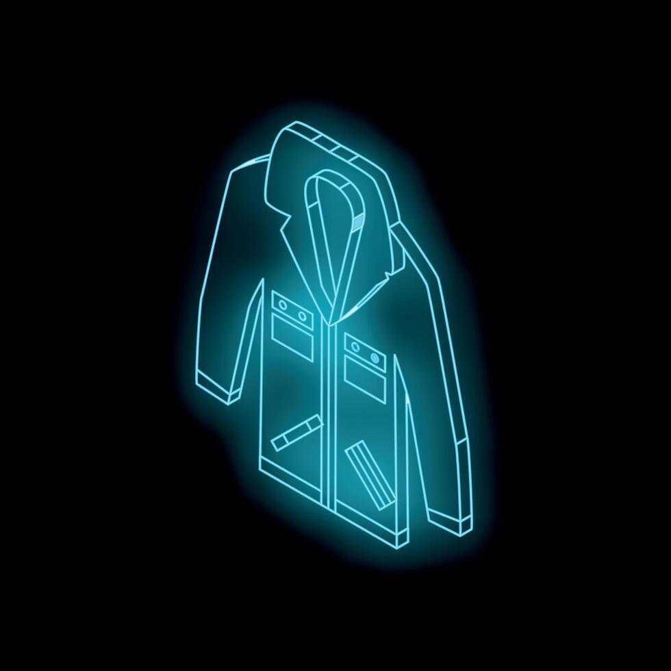 Glowing neon blue jacket on black background representing online shopping vector