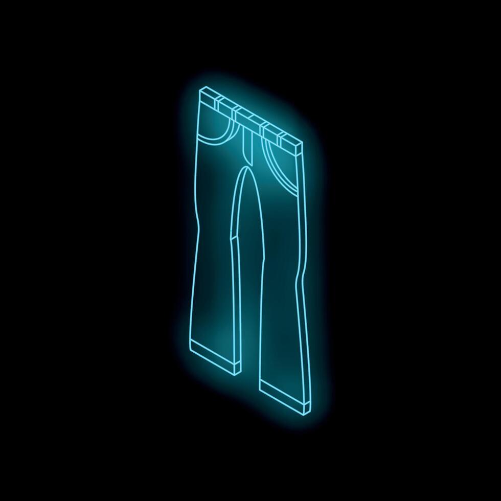 Blue neon trousers glowing on black background vector