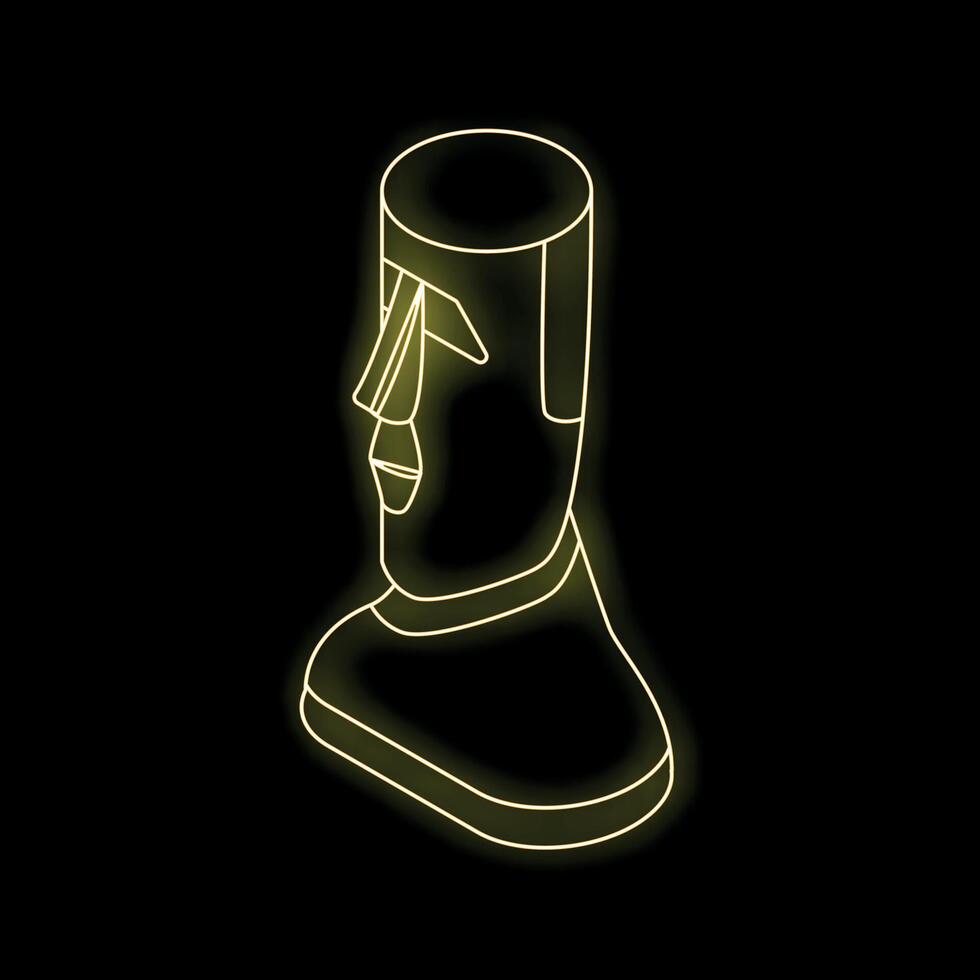Glowing yellow moai statue on black background vector