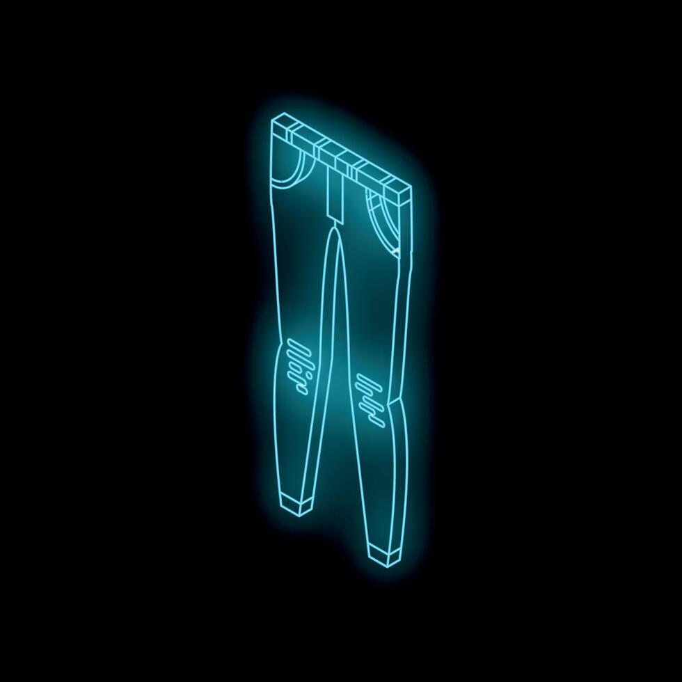 Blue neon ripped jeans glowing on dark background vector