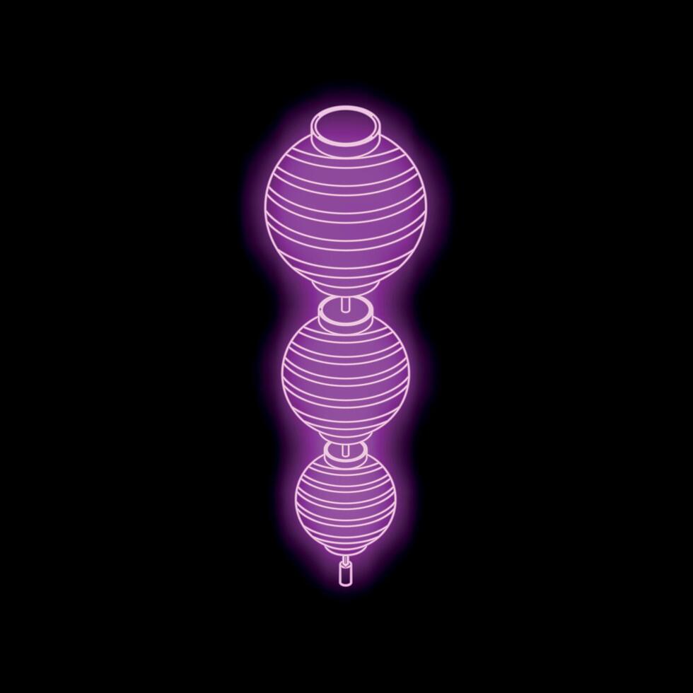 Neon chinese lanterns hanging decoration glowing purple light vector