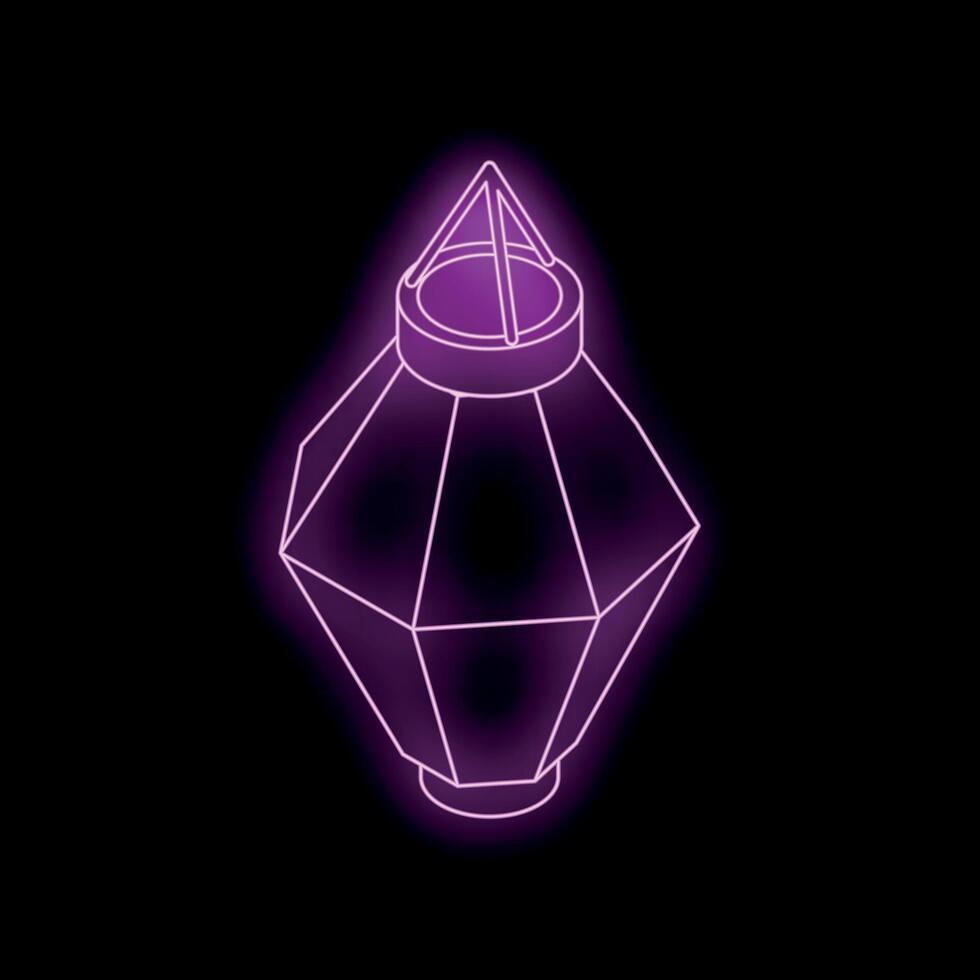 Purple neon sign depicting a traditional lantern shining in the dark vector