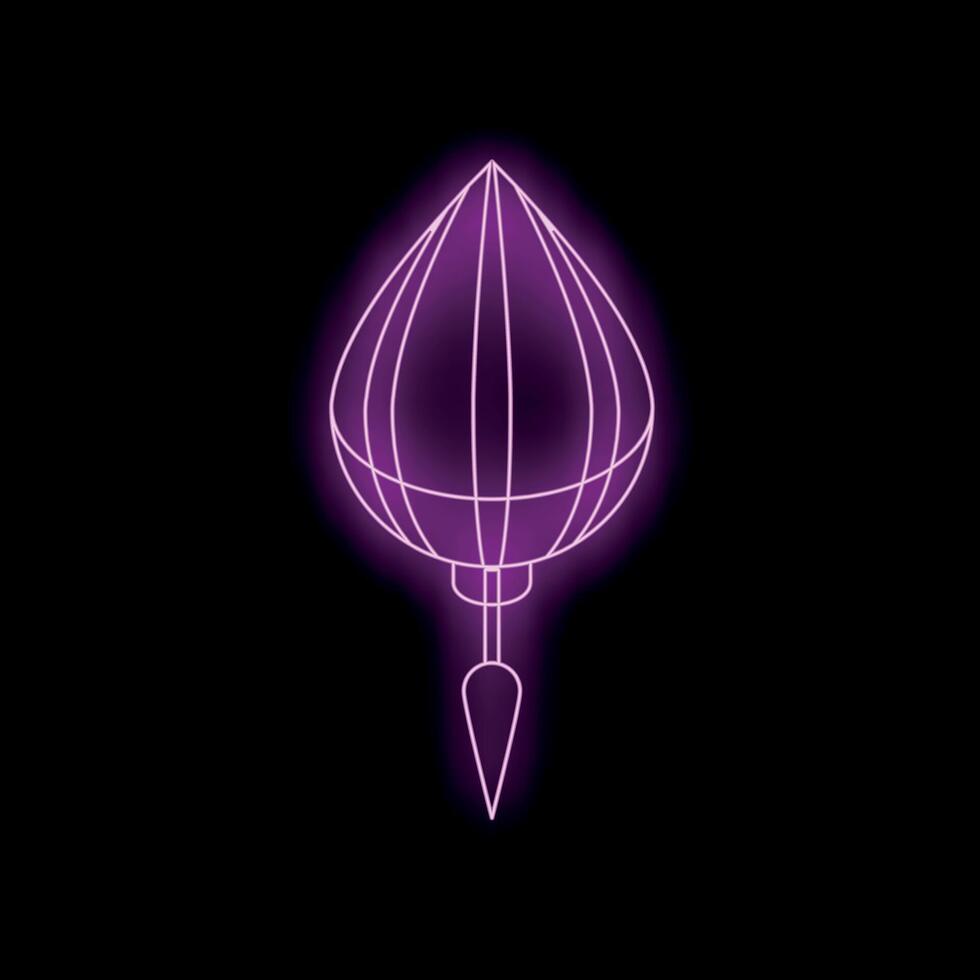 Neon light representing a chinese lantern with a pointy bottom glowing in the dark vector