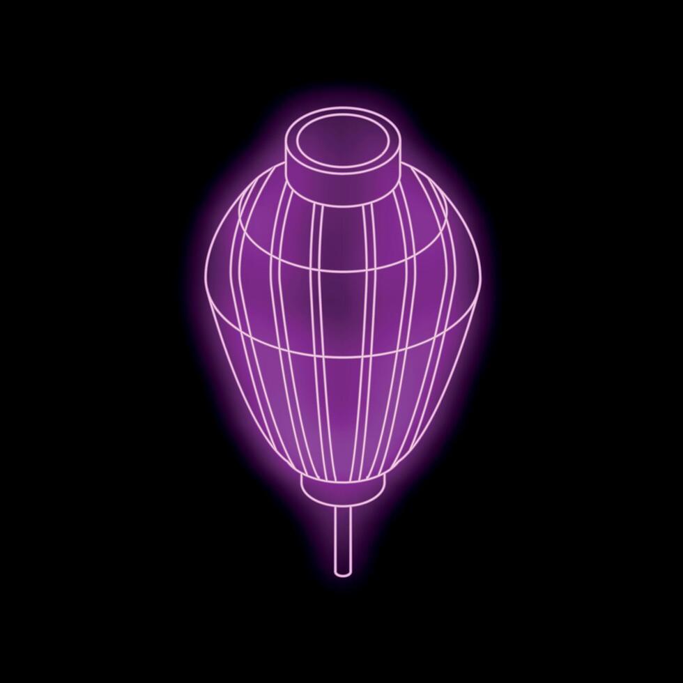 Neon violet paper lantern shining in the dark background vector