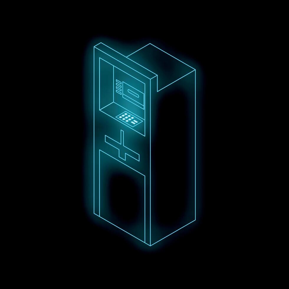 Neon atm machine glowing on dark background vector