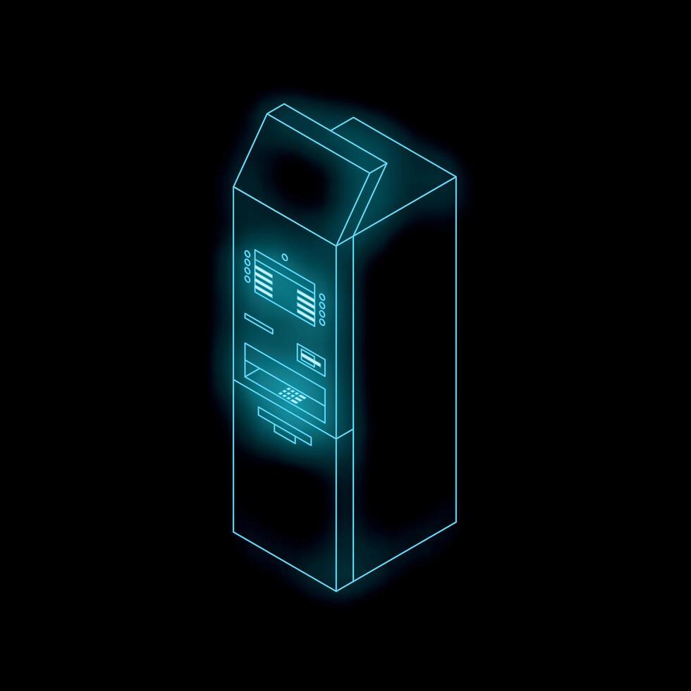 Glowing neon atm for banking and finance operations vector