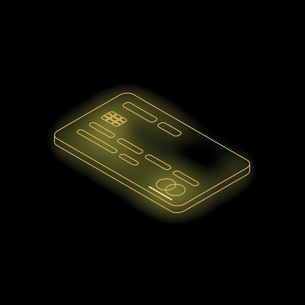 Yellow neon credit card glowing on dark background vector