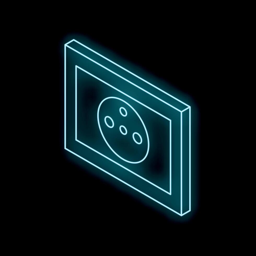 Glowing neon line electric wall socket icon isolated on black background 4k ultra hd 3d isometric view vector