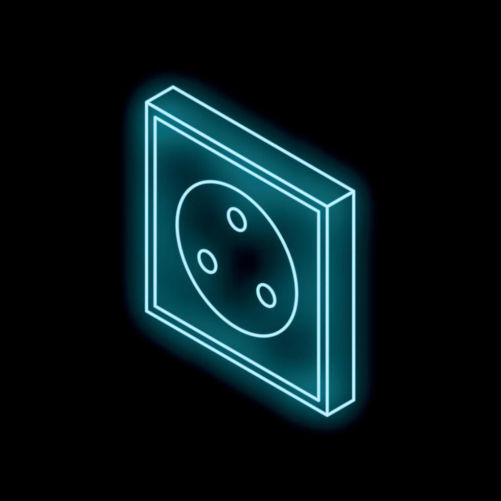 Isometric view of a glowing neon blue electrical socket on a black background vector