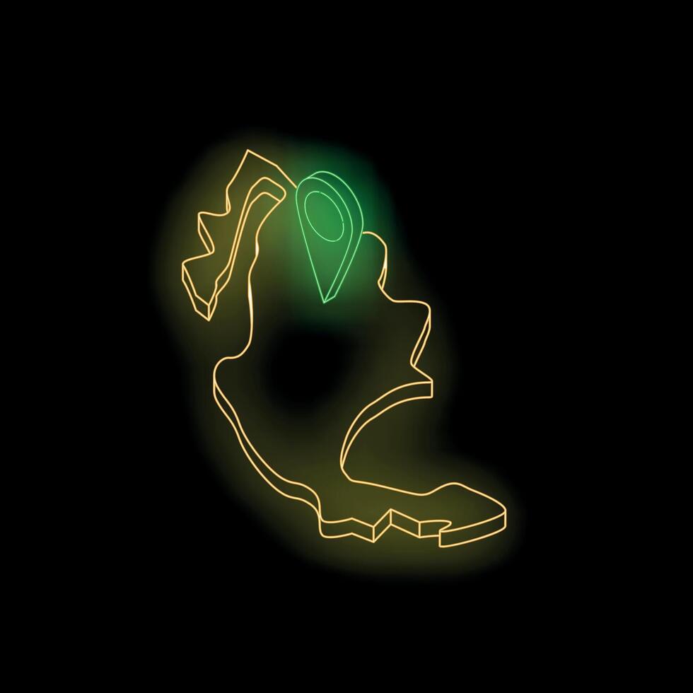 Neon green map pin pointing location on nicaragua map vector