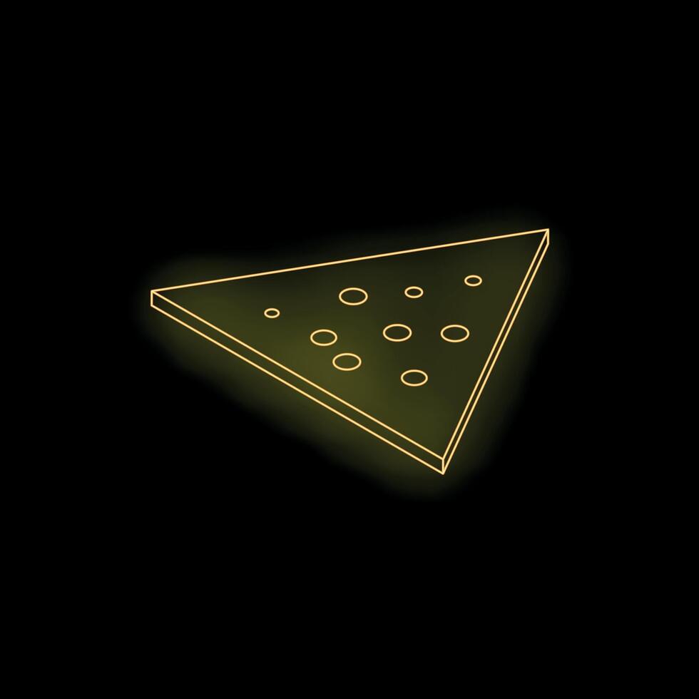 Golden neon sign showing a slice of pizza on a black background vector