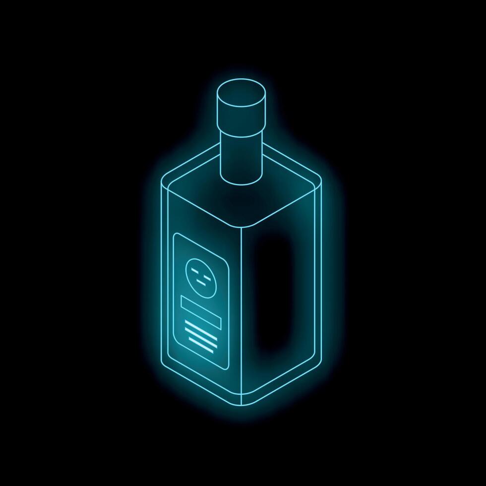 Neon blue bottle shining in the dark background vector