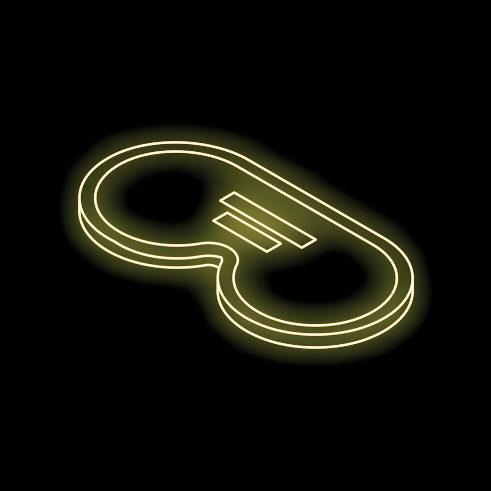 Yellow neon sign showing a sleep mask icon on black background vector