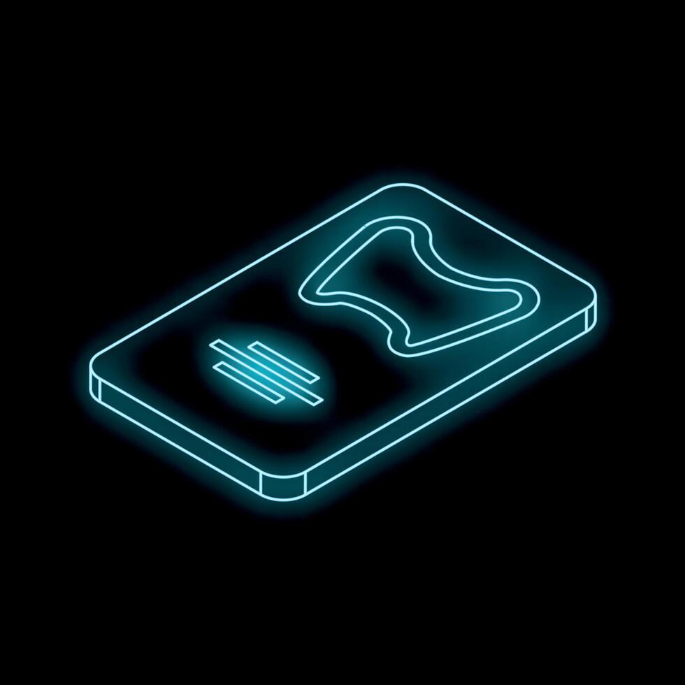 Blue neon line fitness platform displaying weight loss progressing on black background vector