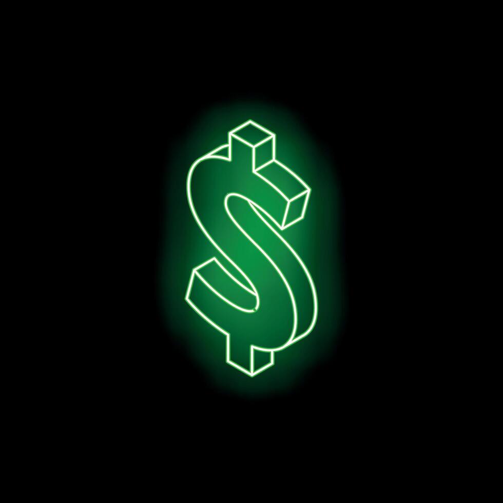 Green neon dollar sign glowing on black background vector