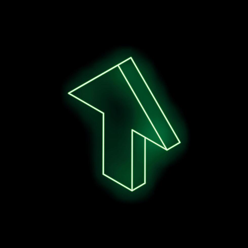 Green neon arrow pointing up on black background vector