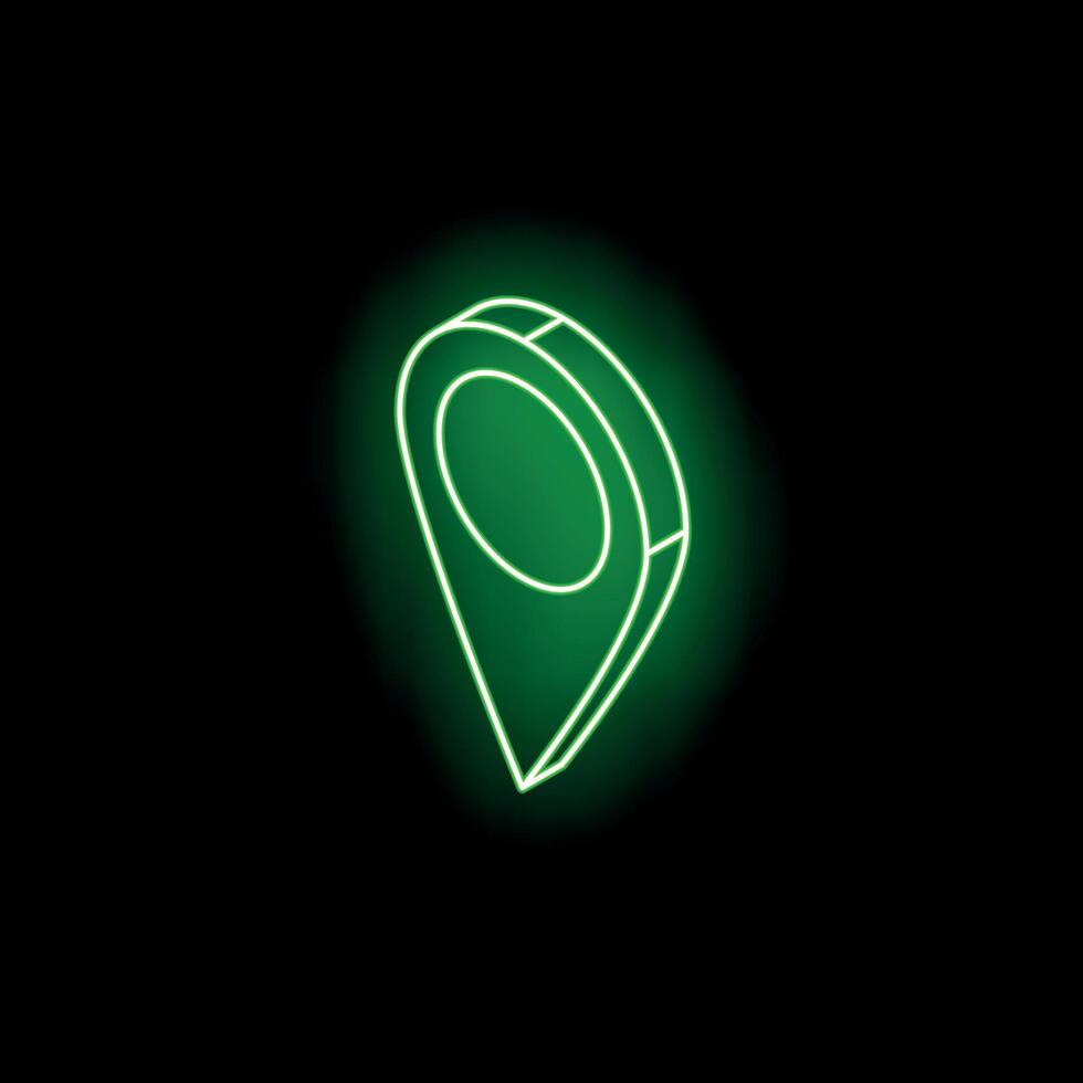 Green neon pin glowing on a black background vector
