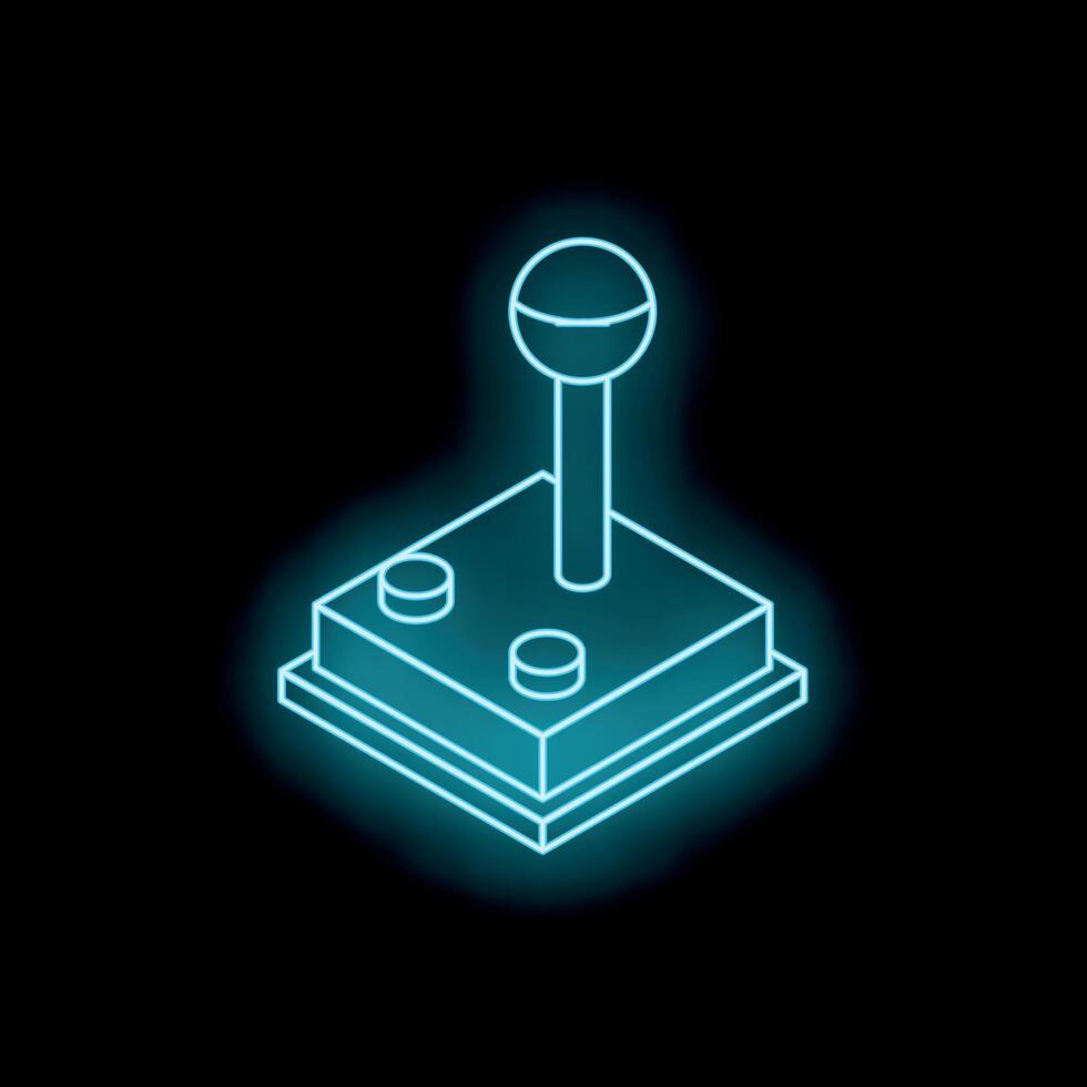 Neon blue retro joystick glowing on black background vector