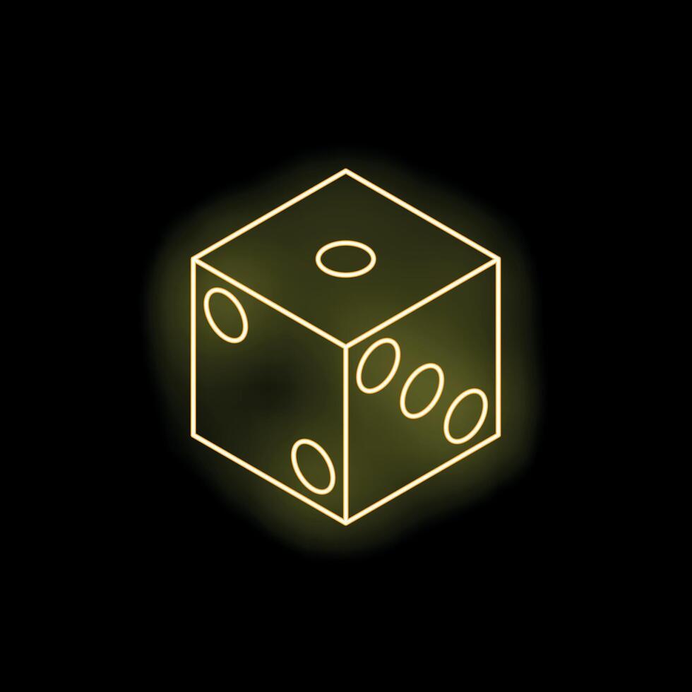Neon yellow dice glowing on black background vector