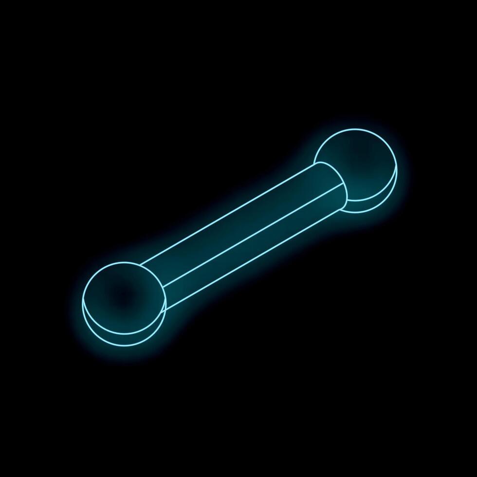 Glowing neon blue dumbbell is floating on a black background vector