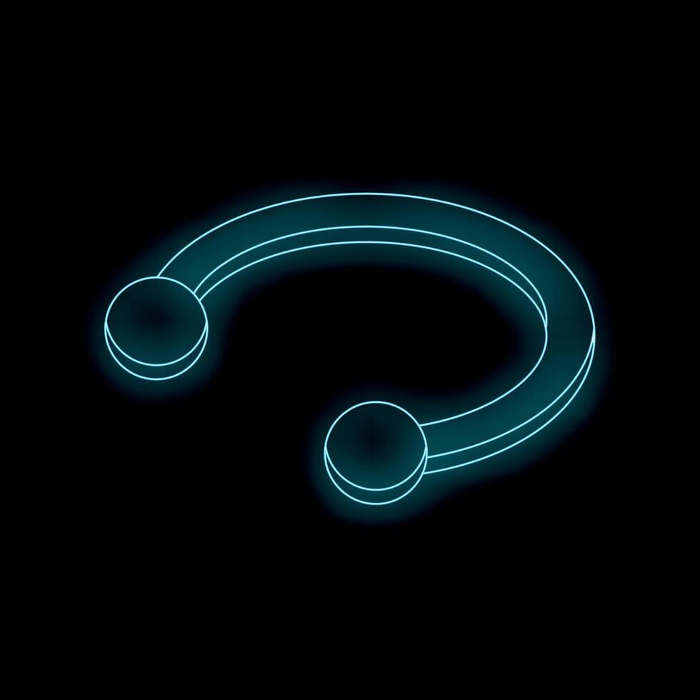 Neon circular barbell piercing jewelry glowing on black background vector