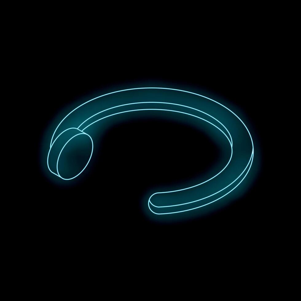 Neon blue headset glowing on black background vector