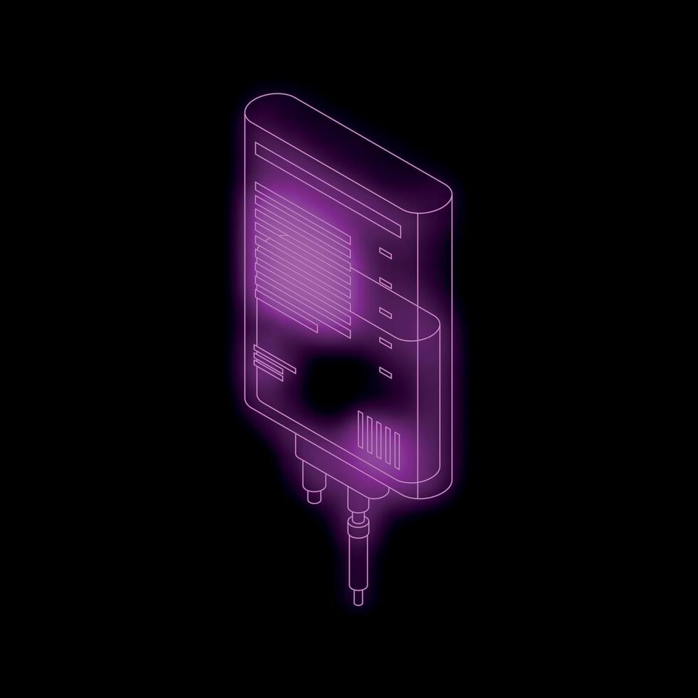 Neon icon of an intravenous drip bag glowing on black background vector