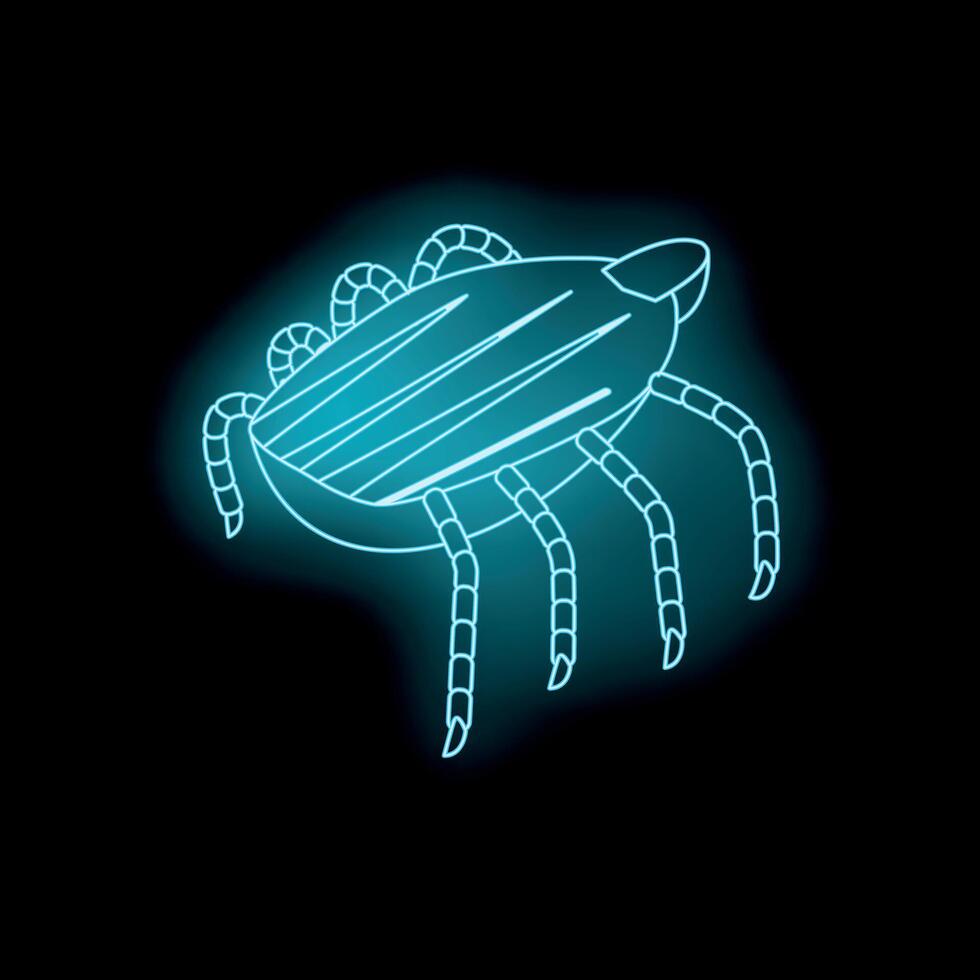 Neon icon of mite or tick glowing on black background vector