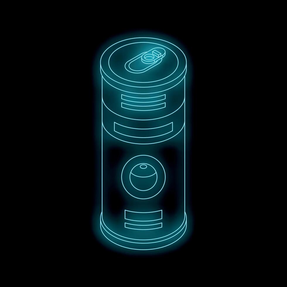 Neon glowing aluminum can with easy open lid on black background vector