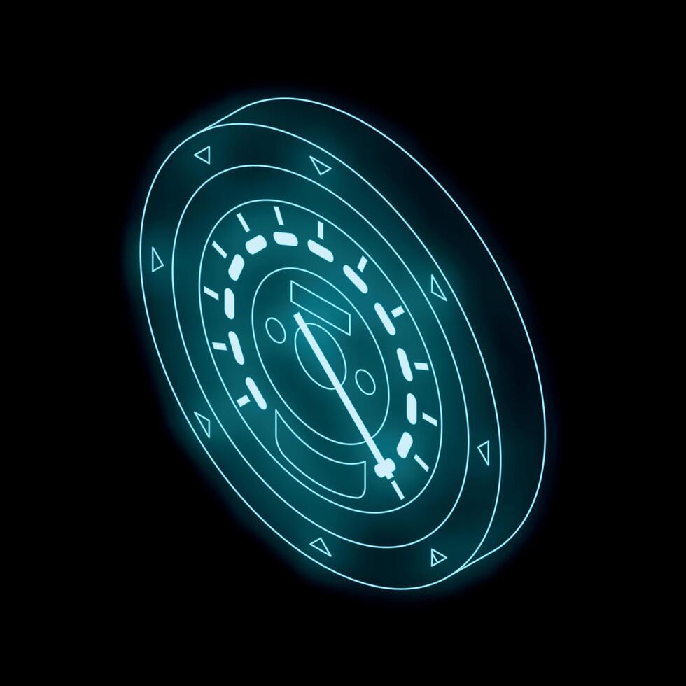 Futuristic neon speedometer glowing on black background vector