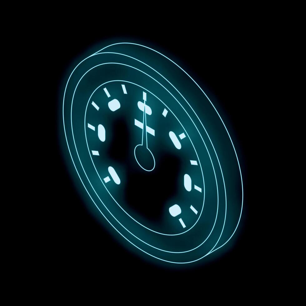 Glowing neon clock showing time passing vector