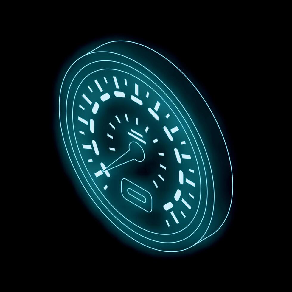 Neon speedometer showing increasing speed on black background vector