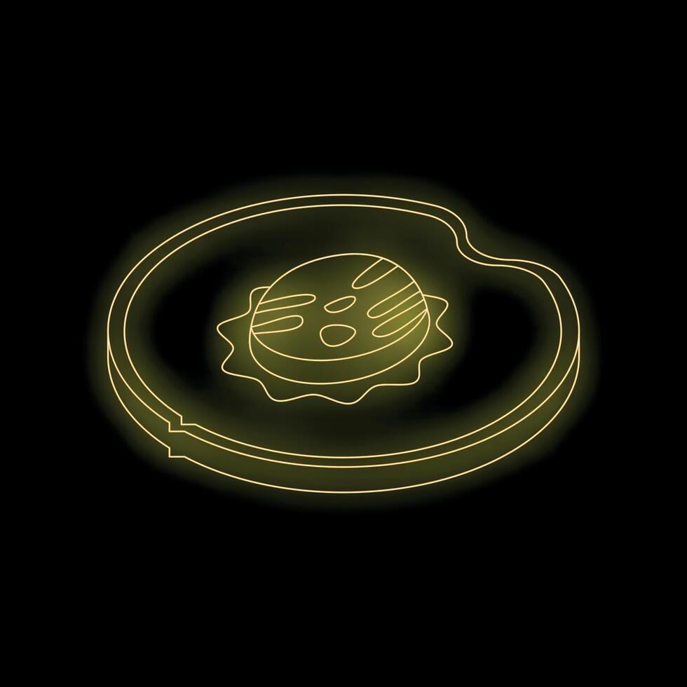 Glowing neon icon of fried egg sunny side up on plate vector