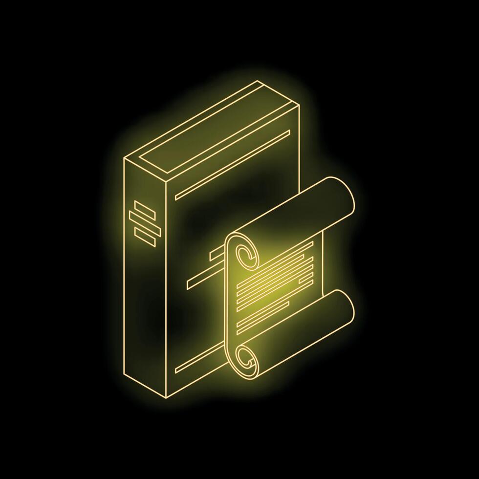 Neon yellow contract agreement document with signature 3d isometric outline icon vector