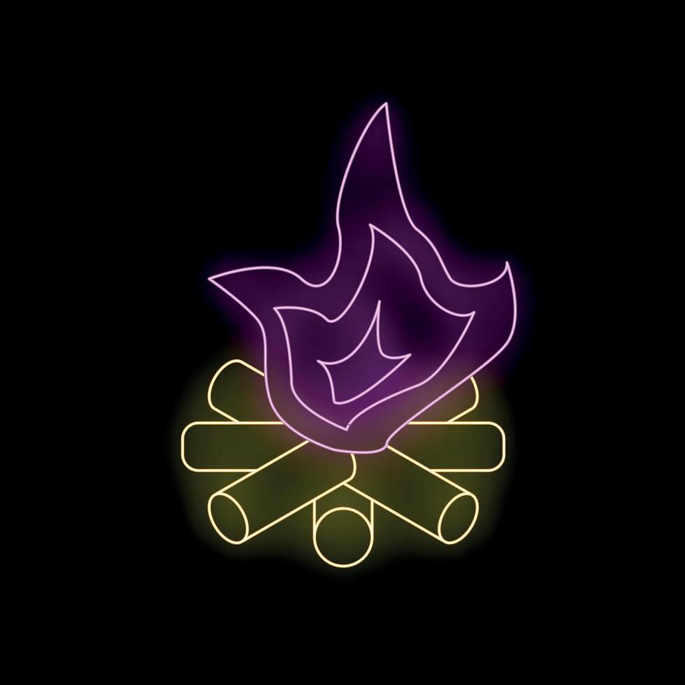 Neon bonfire burning with purple and yellow flames vector