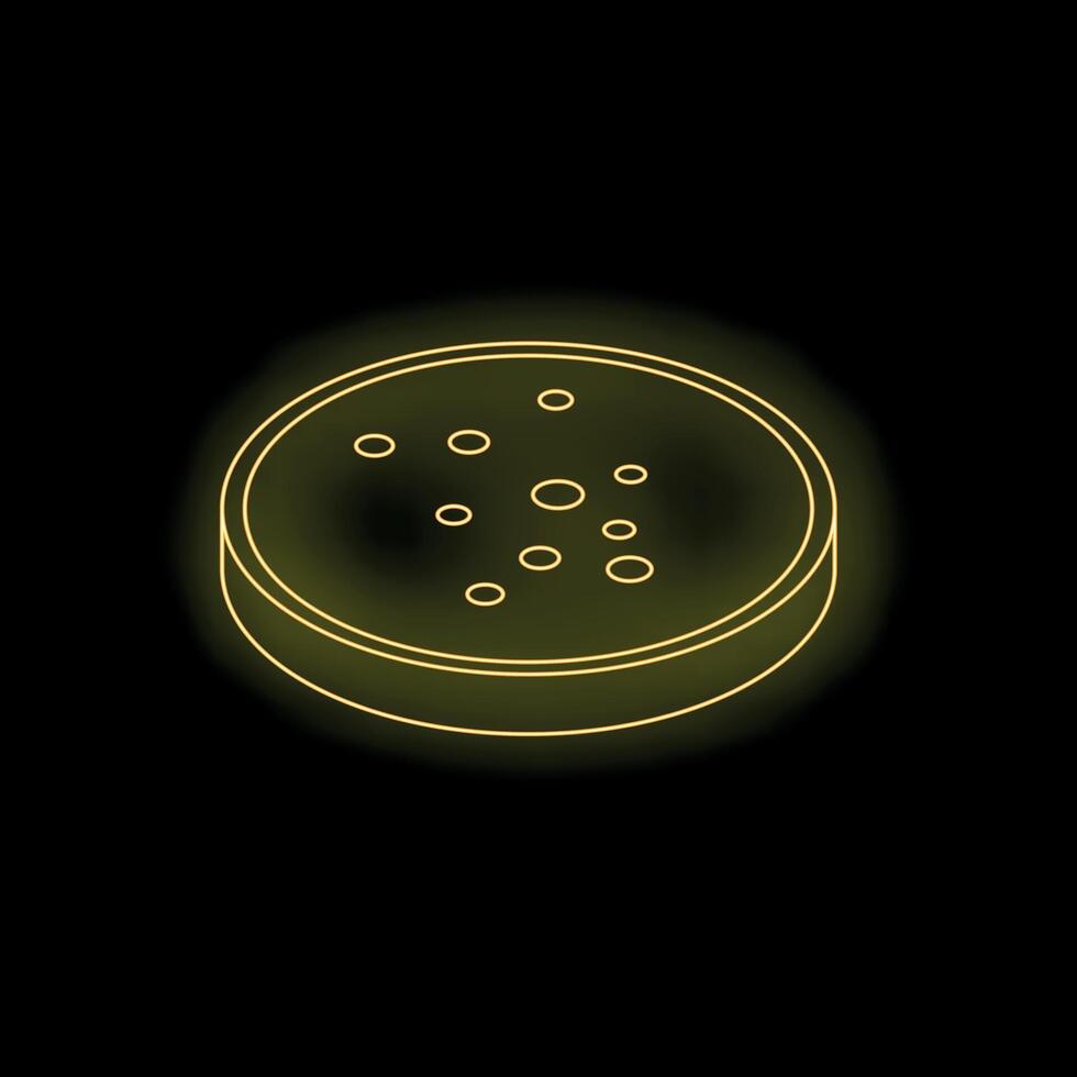 Petri dish with yellow glowing neon effect on black background vector