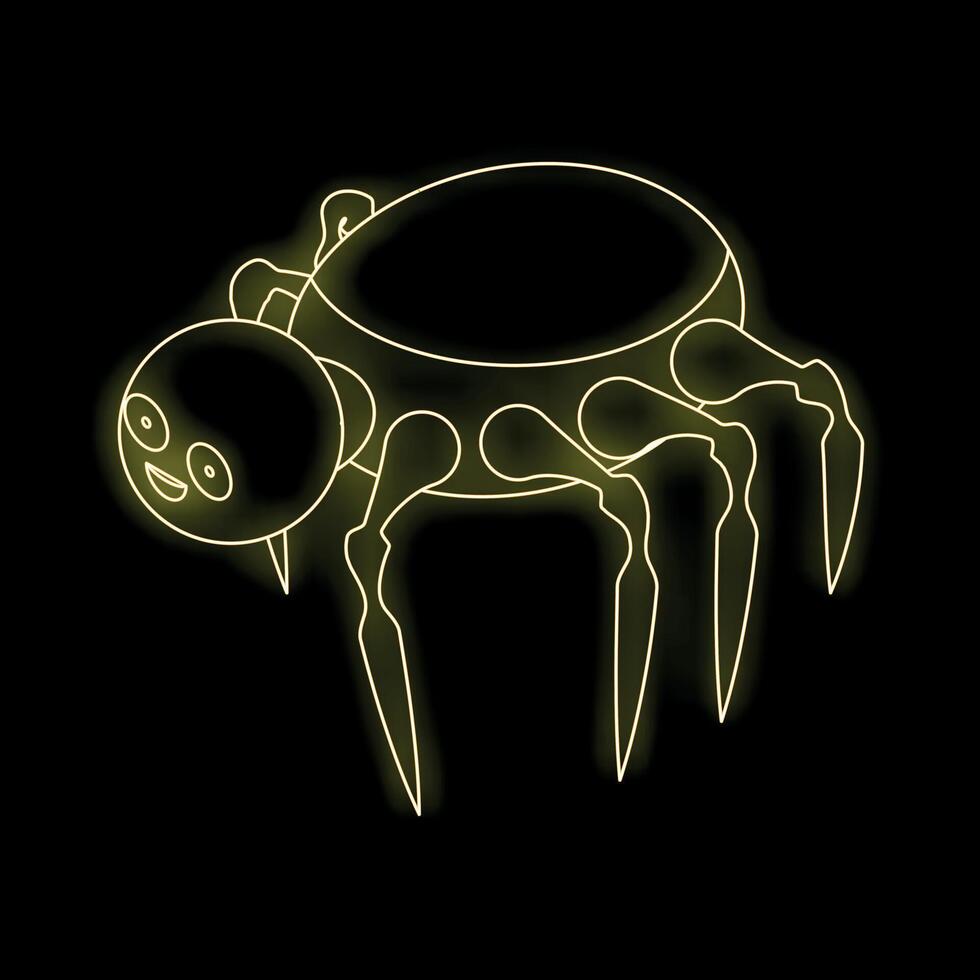 Neon yellow spider smiling walking on black background vector